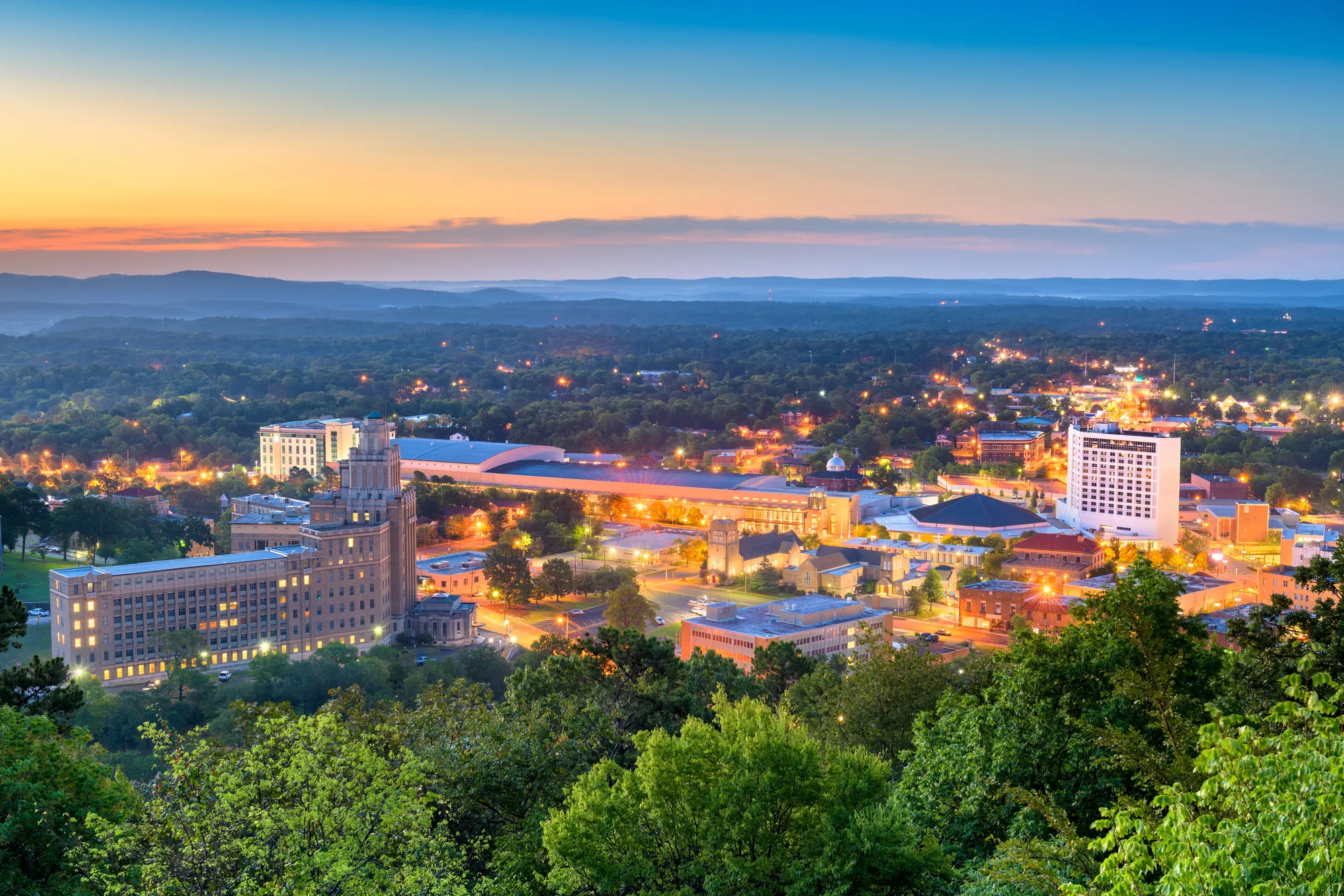 Hot Springs Arkansas downtown at sunset